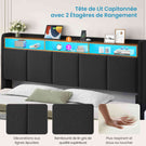 Brinlawb Lit double 140x200cm (avec sommier à lattes), avec éclairage LED, tissu en lin, gris.