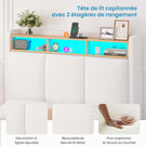 Brinlawb Cadre de lit suspendu équipé d'une prise électrique et d'une bande lumineuse LED en lin blanc
