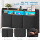 Brinlawb Cadre de lit suspendu équipé d'une prise électrique et d'une bande lumineuse LED en lin gris