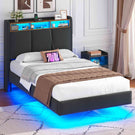 Brinlawb Cadre de lit suspendu équipé d'une prise électrique et d'une bande lumineuse LED en lin gris